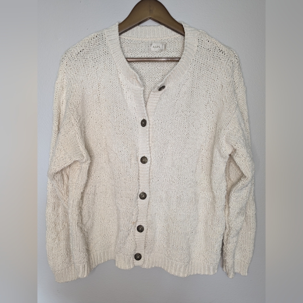 Women's Cream 100% Cotton Cardigan Sweater